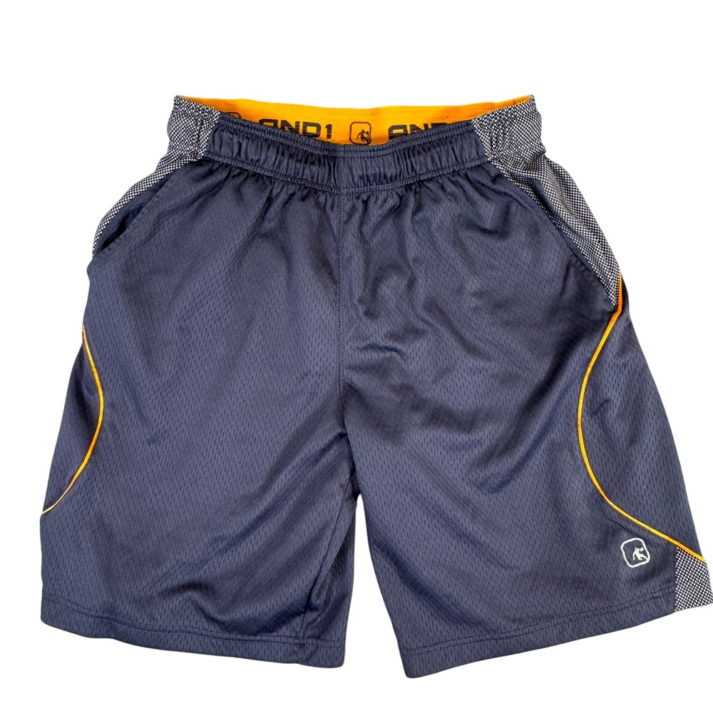 AND1 Mens Basketball Shorts Gray Orange Mesh Athletic Size Medium